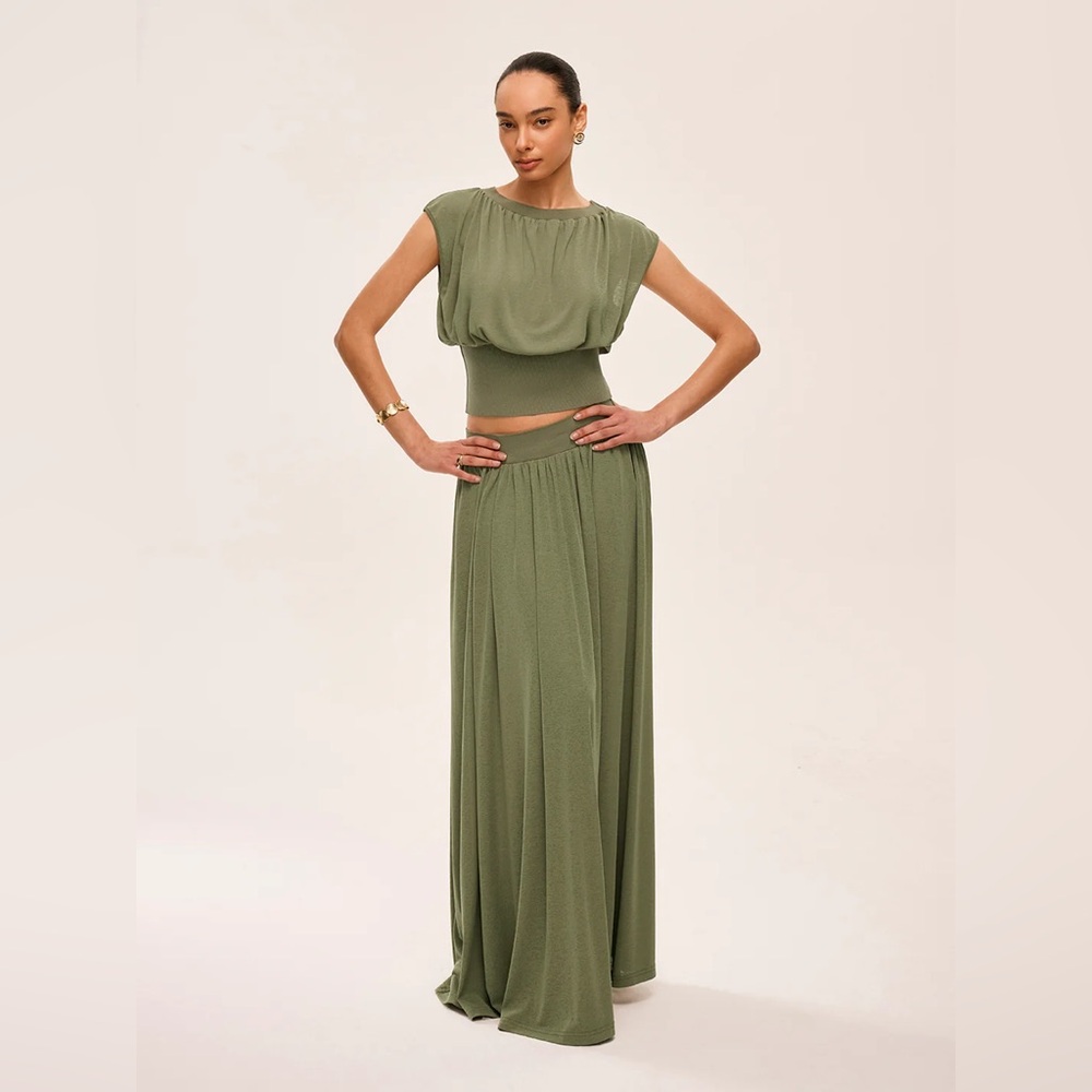Commense Gathered Waist Top With Flowy Skirt Set M MC7-30 - Picture 3 of 6